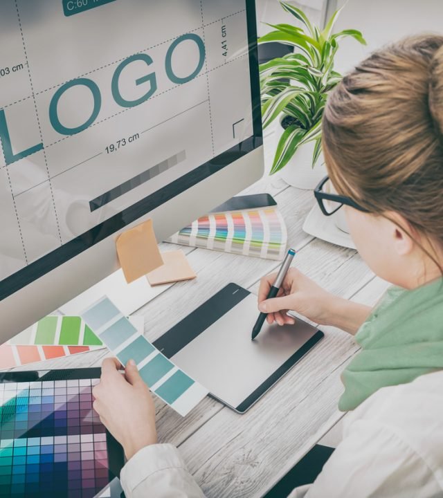 logo design brand designer sketch graphic drawing creative creativity draw studying work tablet concept - stock image